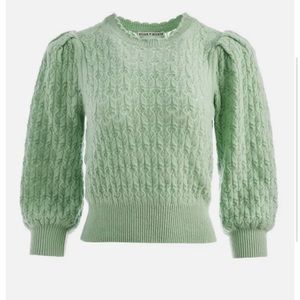 Alice + Olivia Doris Scalloped Trim Puff Sleeve Cashmere Pullover Sweater